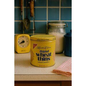 1987 Nabisco Wheat Thins Limited Edition Yellow Tin 13oz Vintage Snack Can Empty